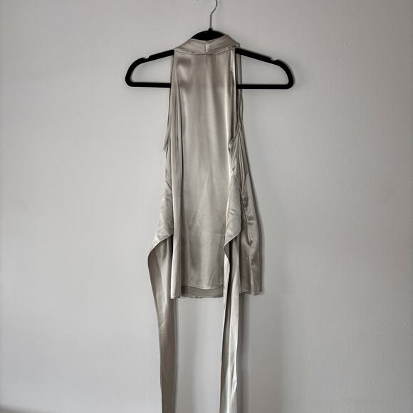 Ann Taylor Silver Grey Satin Wrap Top Sleeveless Blouse Silk Blend Size 4 AS IS - Picture 8 of 16